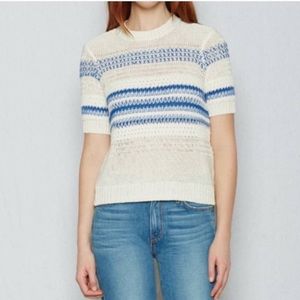 Current/Elliott The Mixed Stitch Stripe Half-Sleeve Blue Horizon Sweater